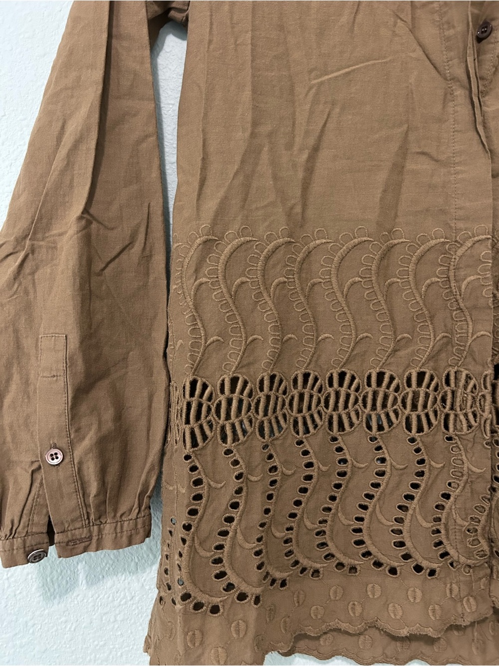 J. Crew Brown Eyelet Hem Button-Down Shirt - Picture 5 of 7
